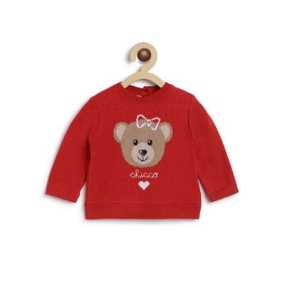 Girls Medium Red Tricot Pullover with Print